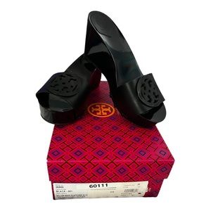 NWT Tory Burch black Miller Platform wedge slide women’s shoe. Size 8.5